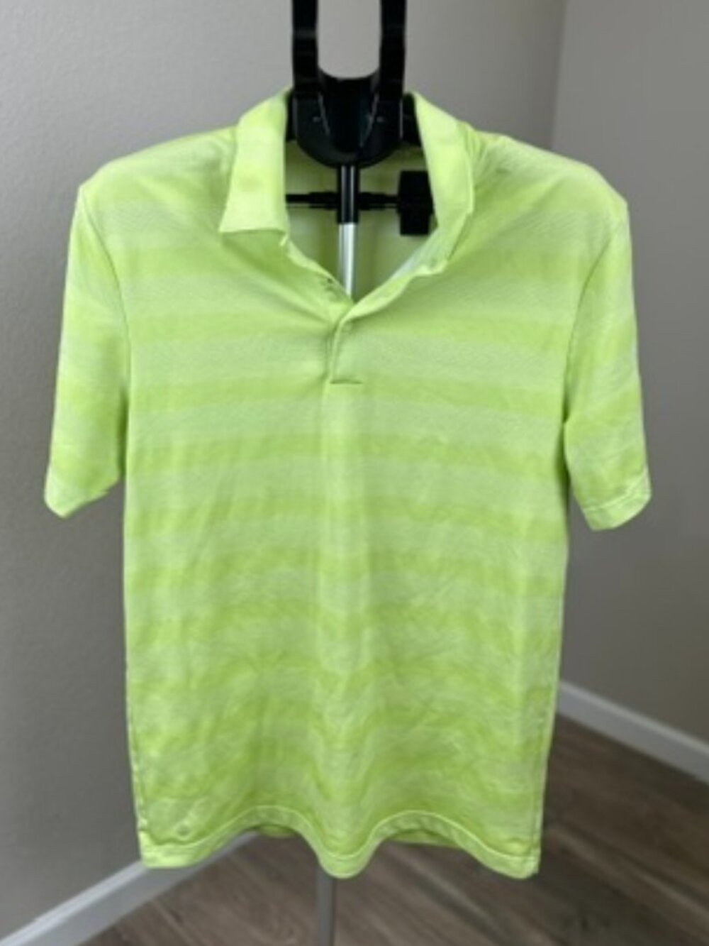 Adidas Men's Medium Neon Green Striped Golf Performance Polo Shirt